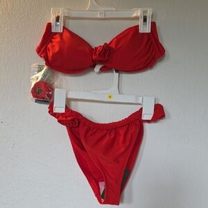 Wild Fable Red Strapless Bikini Set with Rose Add-ons
